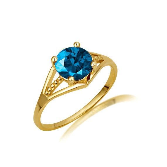 Gold Round Beaded Cubic Zirconia Birthstone Ring (Available in Yellow/Rose/White Gold)