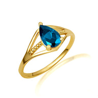 Gold Pear Cut Beaded Cubic Zirconia Birthstone Ring (Available in Yellow/Rose/White Gold)