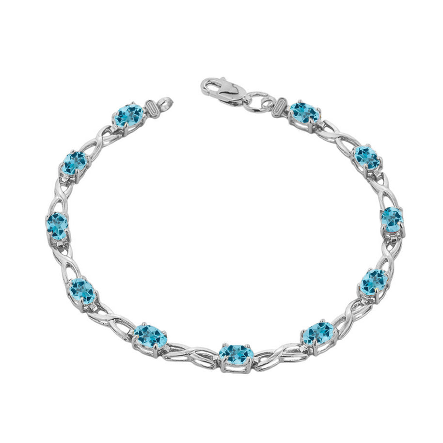 White Gold Personalized Oval Birthstone Infinity Bracelet