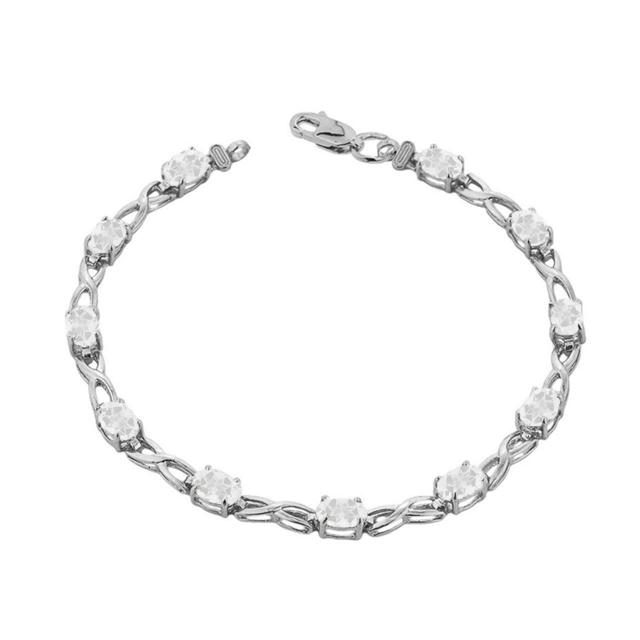 White Gold Personalized Oval Birthstone Infinity Bracelet