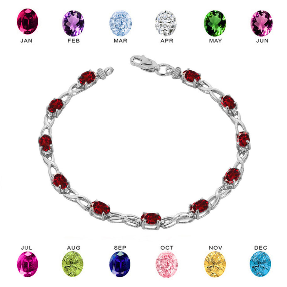.925 Sterling Silver Personalized Oval Birthstone Infinity Bracelet