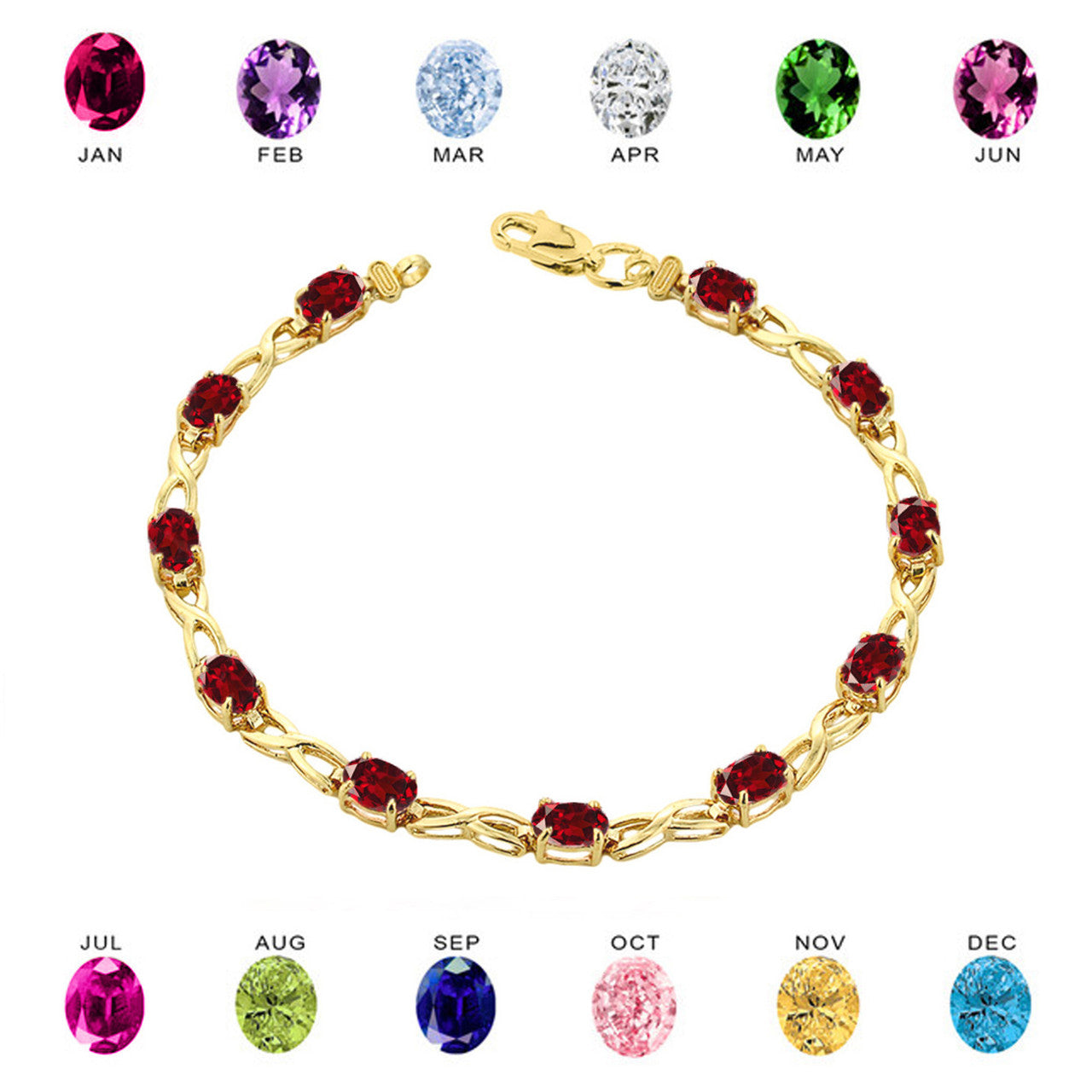 Yellow Gold Personalized Oval Birthstone Infinity Bracelet