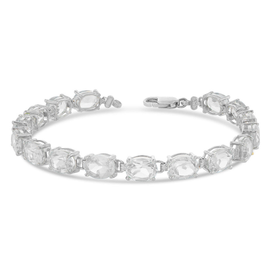 Personalized Oval Checkerboard Birthstone (8 x 6) Tennis Bracelet in Sterling Silver