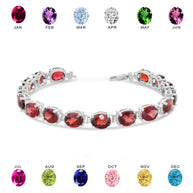 Personalized Oval Checkerboard Birthstone (8 x 6) Tennis Bracelet in Sterling Silver