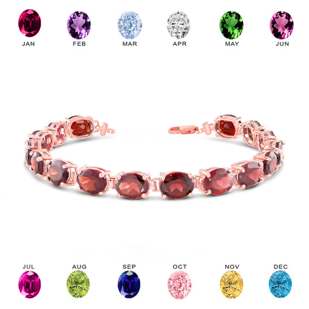 Personalized Oval Birthstone (9 x 7) Tennis Bracelet (Available in Yellow/Rose/White Gold)