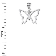 Solid Gold Butterfly Outline Solitaire Pendant Necklace (Available in Yellow/Rose/White Gold)