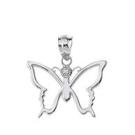 Solid Gold Butterfly Outline Solitaire Pendant Necklace (Available in Yellow/Rose/White Gold)