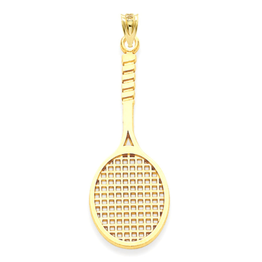 Solid Gold Tennis Racket Sports Charm Pendant Necklace (Available In Yellow/Rose/White Gold)