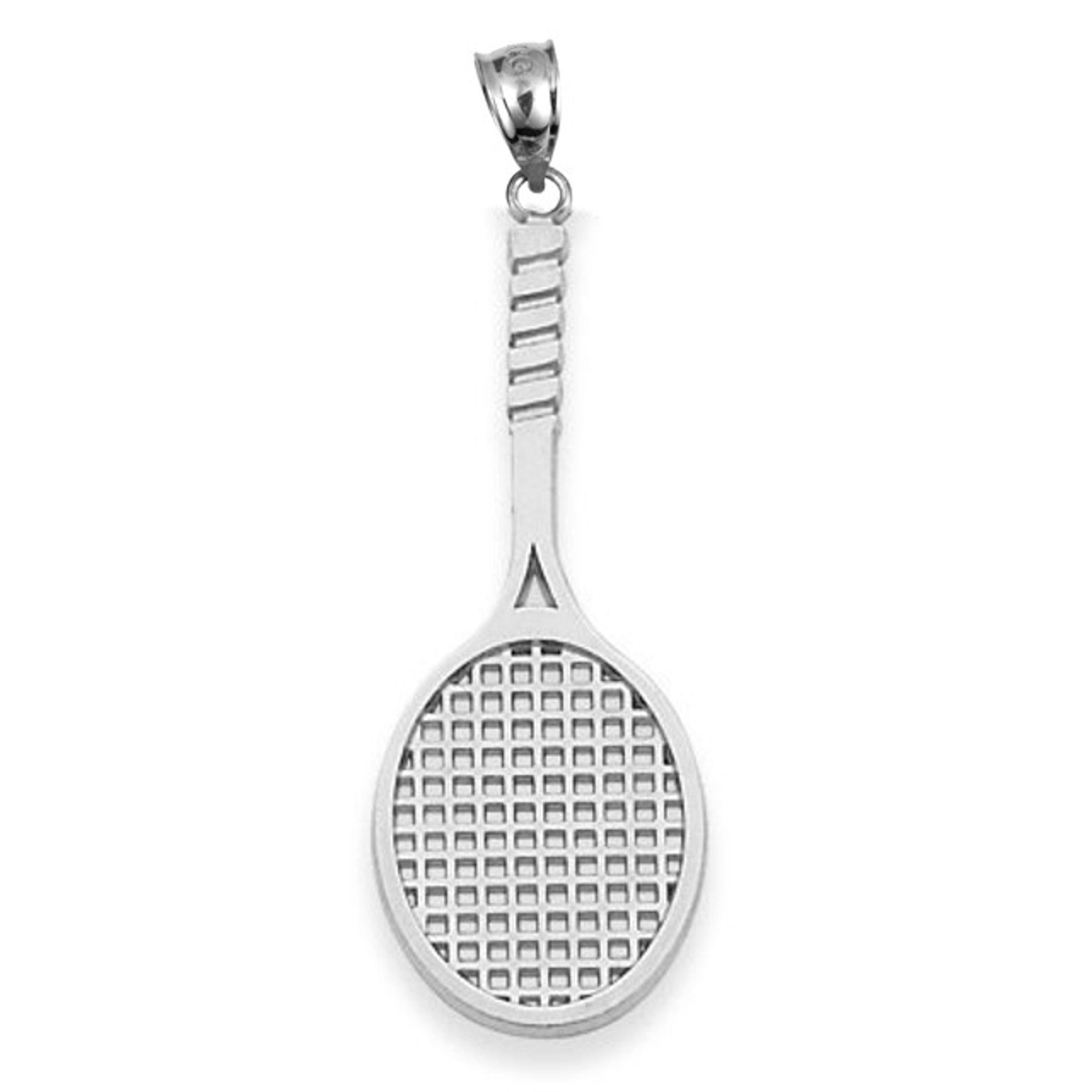 Solid Gold Tennis Racket Sports Charm Pendant Necklace (Available In Yellow/Rose/White Gold)