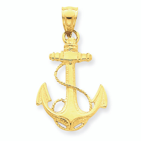 14K Yellow Gold Anchor and Rope Nautical Pendant