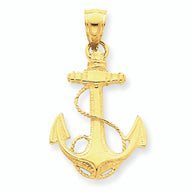 14K Yellow Gold Anchor and Rope Nautical Pendant