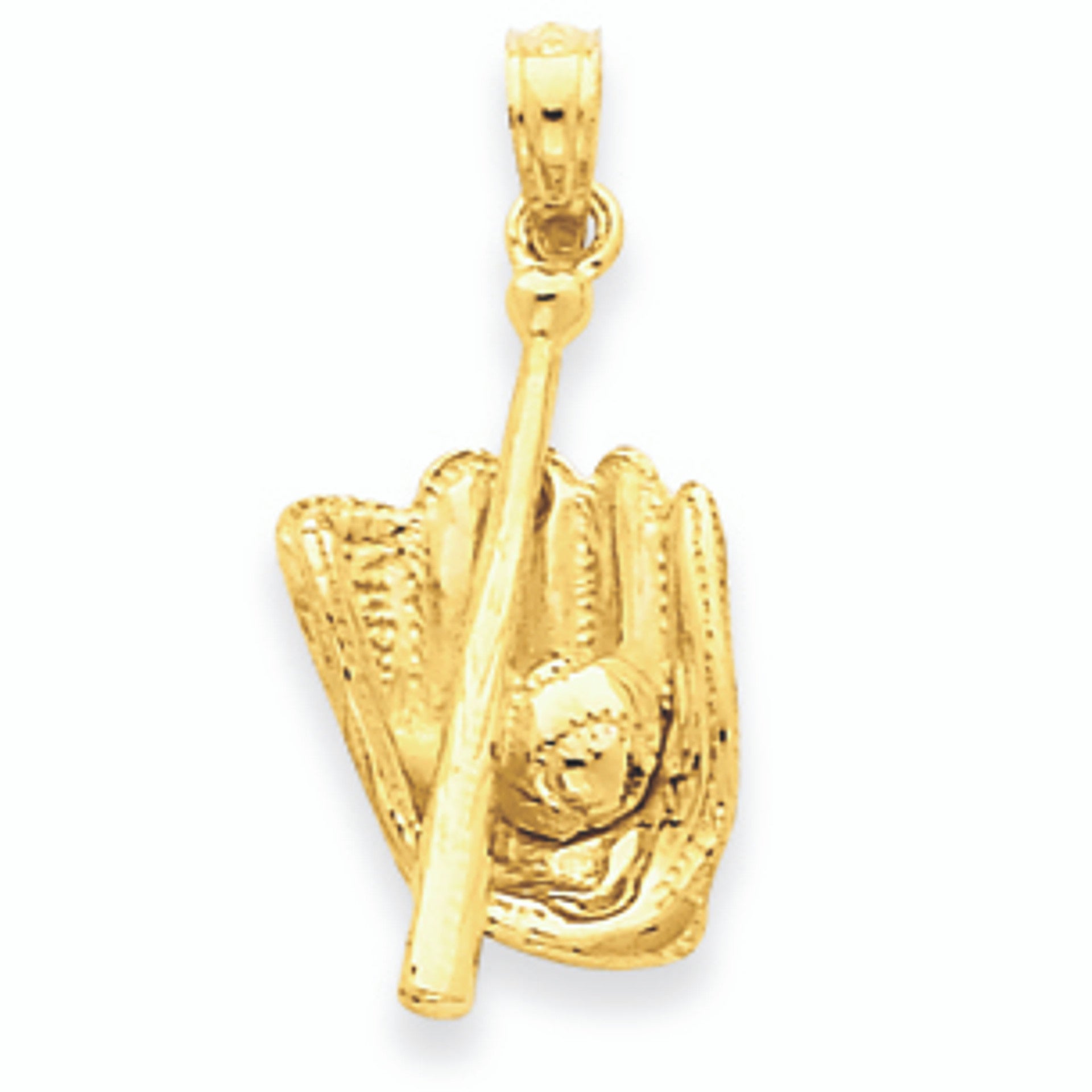 14K Yellow Gold 3D Baseball Bat and Glove Sports Pendant
