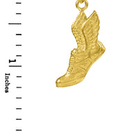 14K Yellow Gold Winged Running Shoes Pendant Necklace