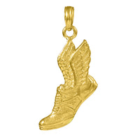 14K Yellow Gold Winged Running Shoes Pendant Necklace
