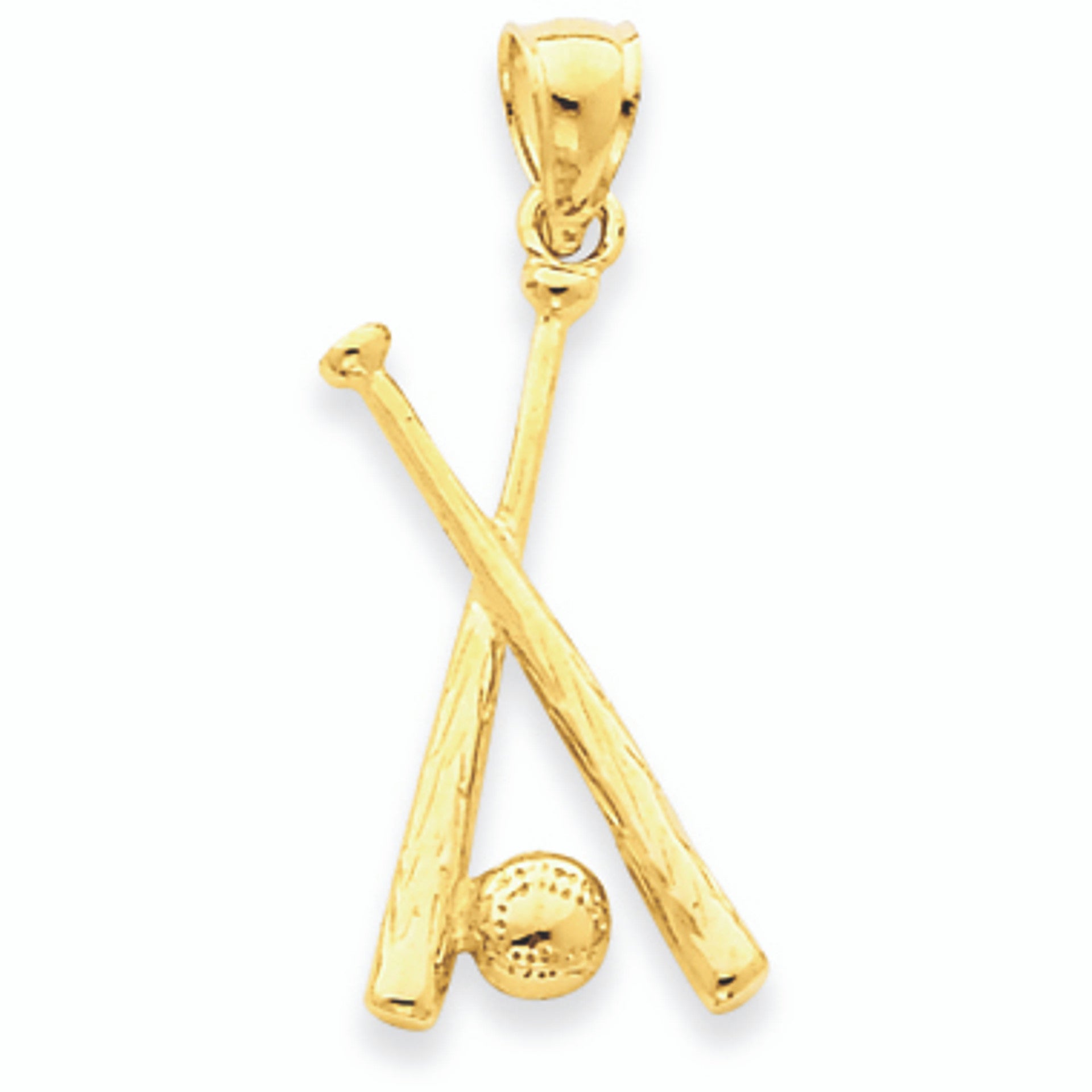 14K Yellow Gold Double Baseball Bat Sports Pendant