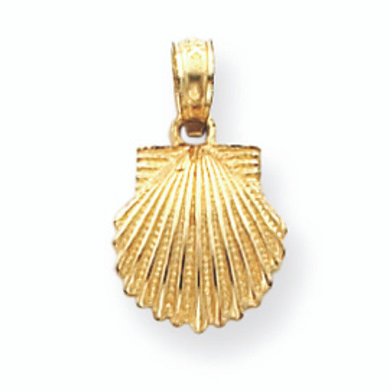 14K Yellow Gold Scallop Sea Shell Beach Charm Pendant