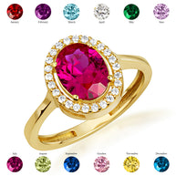 Gold Personalized Halo Birthstone Ring (Available in Yellow/Rose/White Gold)