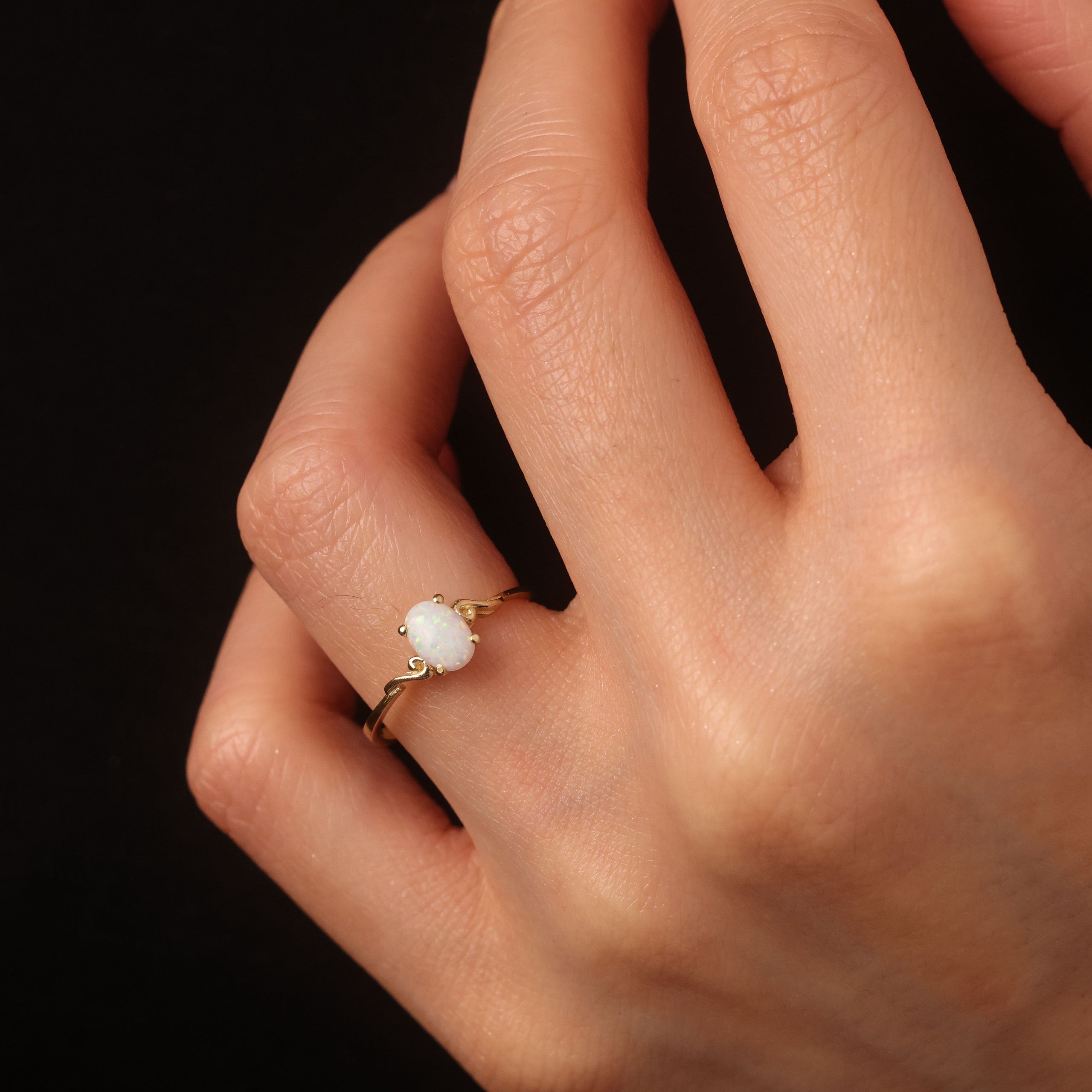 Oval Cut Birthstone Opal Engagement Ring in Gold (Available in Yellow Gold, Rose Gold, White Gold)