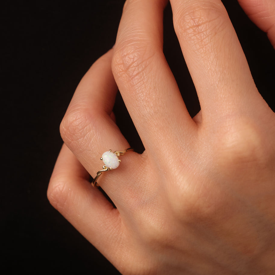 Oval Cut Birthstone Opal Engagement Ring in Gold (Available in Yellow Gold, Rose Gold, White Gold)