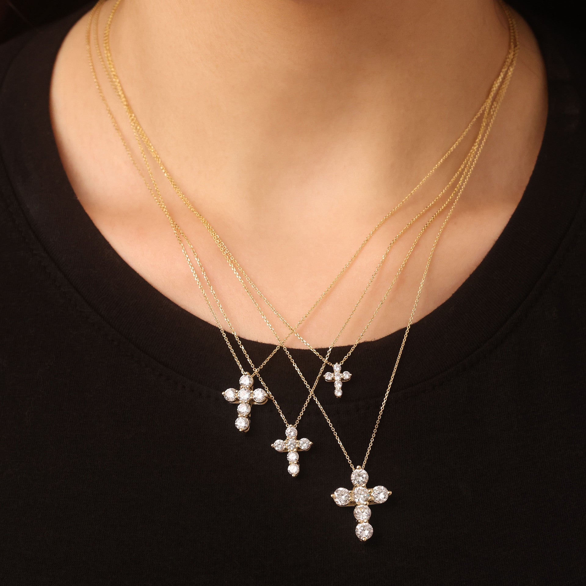 Gold Dainty Cross Necklace with Cubic Zirconia (Available in Size Mini-Small & Yellow Gold, Rose Gold, White Gold)