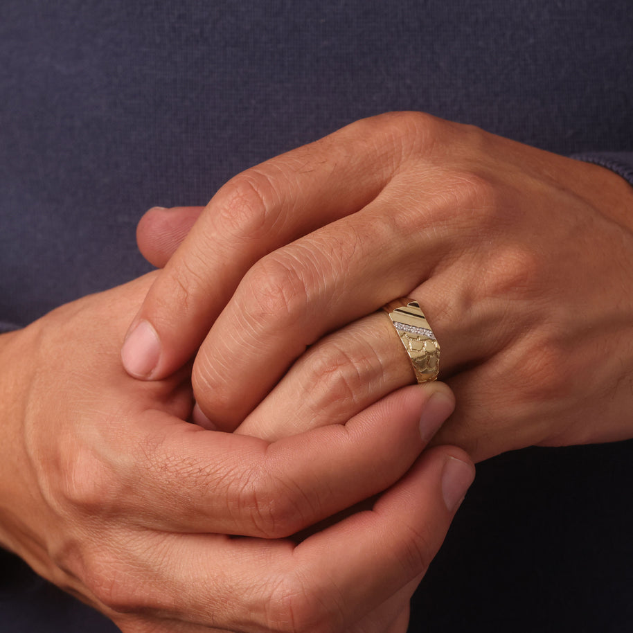 10K/14K Gold Nugget Ring with Diamonds (Available in Yellow Gold, Rose Gold, White Gold)