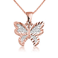 Solid Gold Butterfly Pendant Necklace in Two-Tone (Available in Yellow/Rose/White)