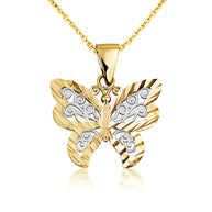 Solid Gold Butterfly Pendant Necklace in Two-Tone (Available in Yellow/Rose/White)