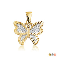 Solid Gold Butterfly Pendant Necklace in Two-Tone (Available in Yellow/Rose/White)