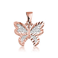 Solid Gold Butterfly Pendant Necklace in Two-Tone (Available in Yellow/Rose/White)