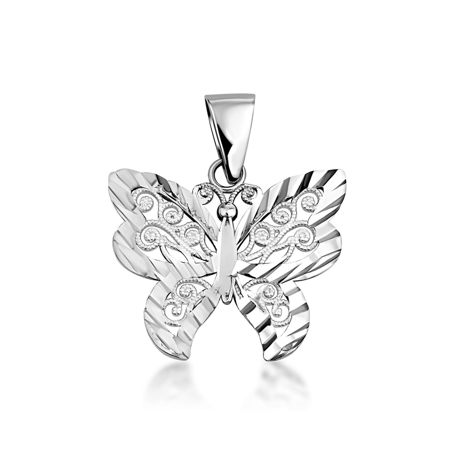 Solid Gold Butterfly Pendant Necklace in Two-Tone (Available in Yellow/Rose/White)