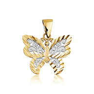 Solid Gold Butterfly Pendant Necklace in Two-Tone (Available in Yellow/Rose/White)