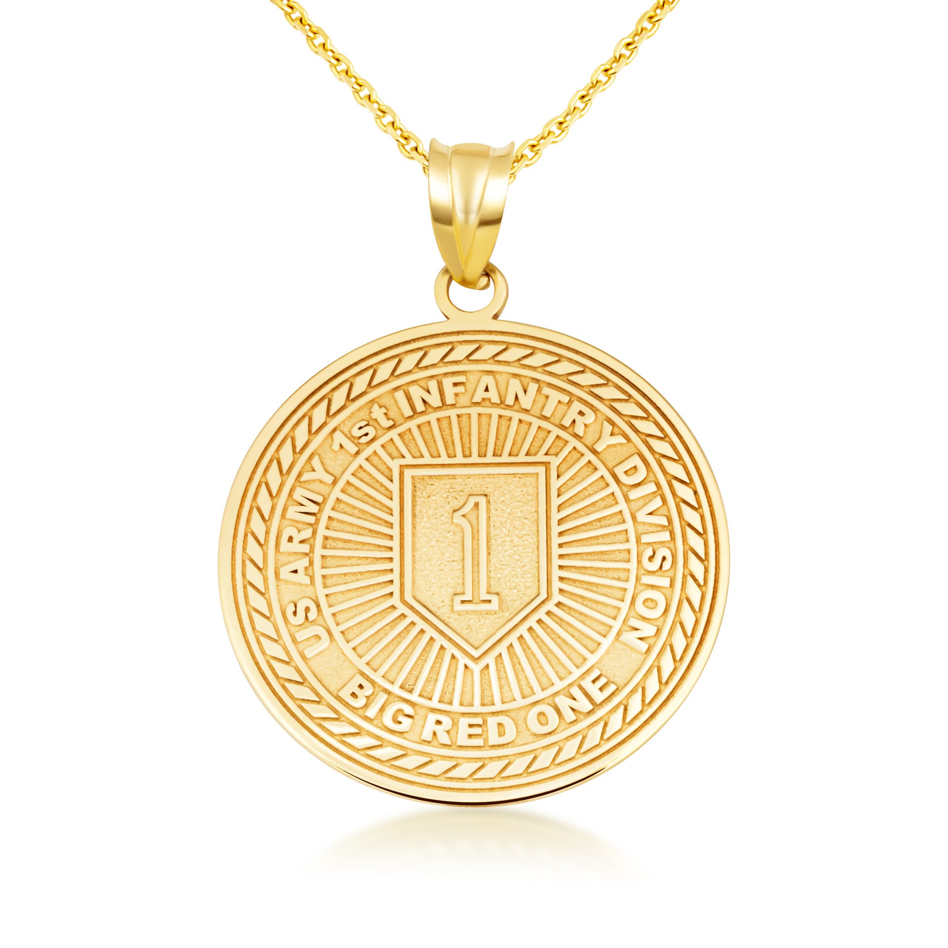 Yellow Gold United States Army 1st Infantry Medallion Pendant Necklace