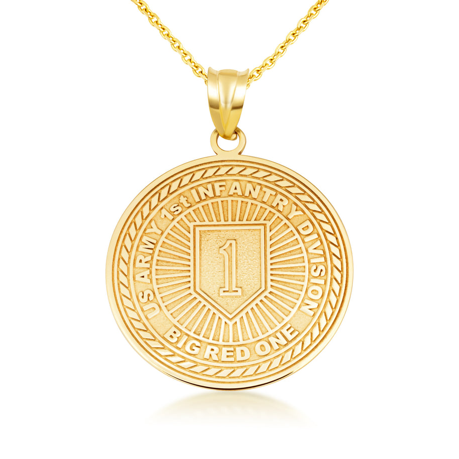 Yellow Gold United States Army 1st Infantry Medallion Pendant Necklace
