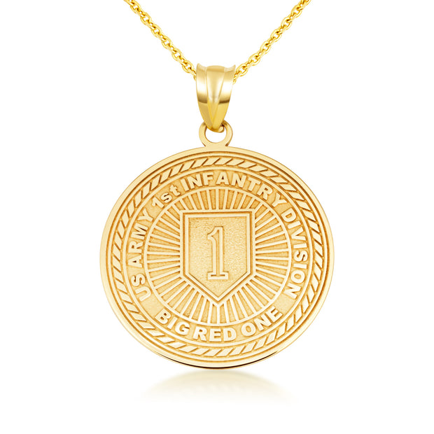 Yellow Gold United States Army 1st Infantry Medallion Pendant Necklace