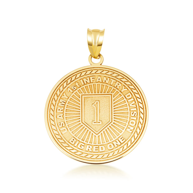 Yellow Gold United States Army 1st Infantry Medallion Pendant Necklace