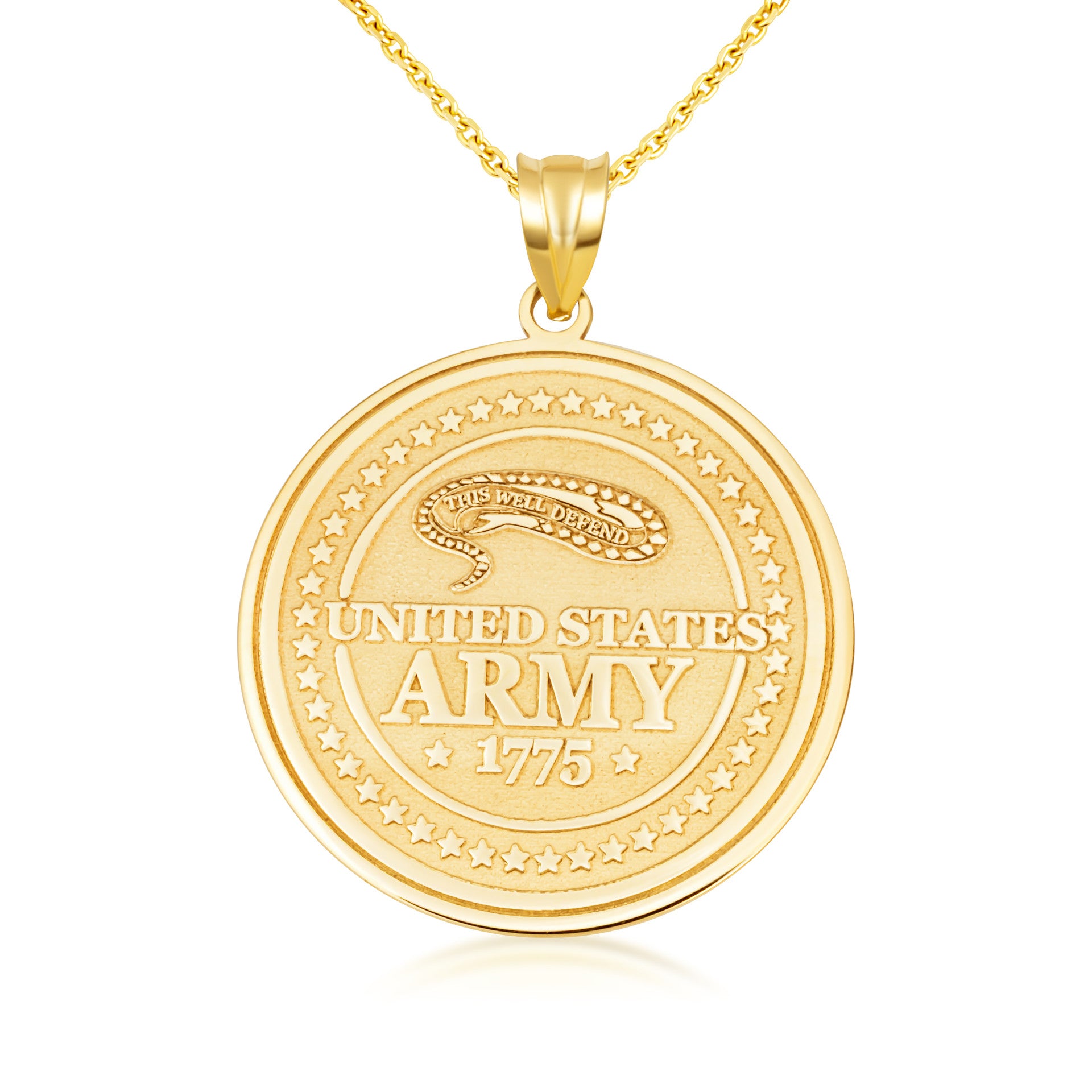 Yellow Gold United States Army Medallion Pendant Necklace