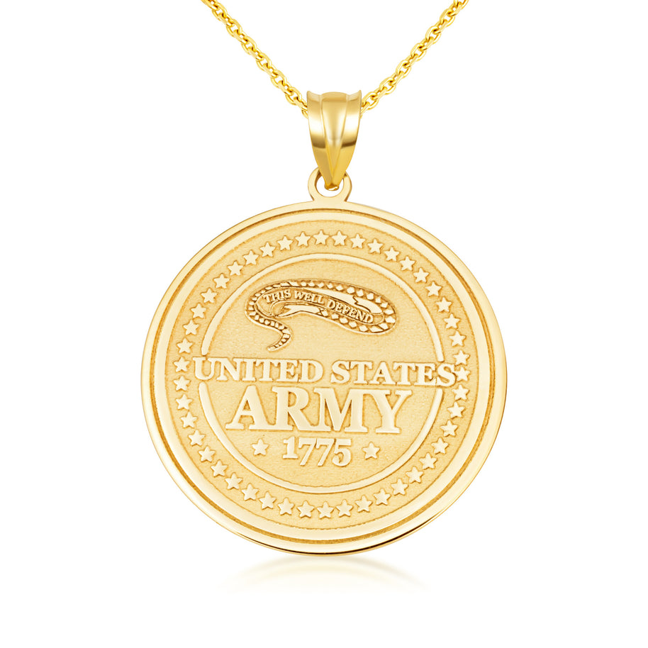 Yellow Gold United States Army Medallion Pendant Necklace