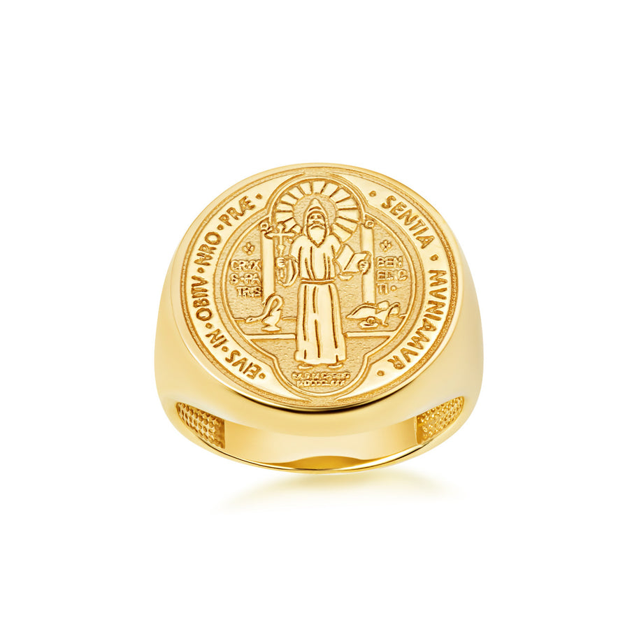 Yellow Gold St. Benedict Signet Ring