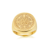 Yellow Gold Aztec Sun Stone Signet Ring