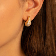 14K Yellow Gold Cubic Zirconia Teardrop Caged Back Stud Earrings