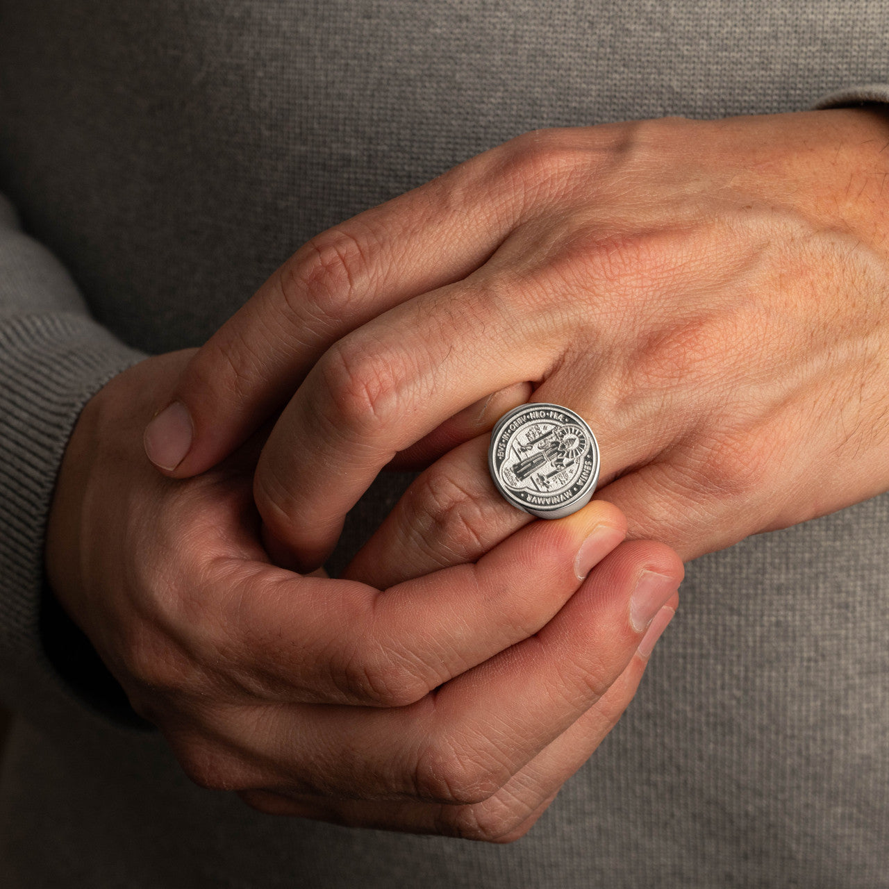.925 Sterling Silver St. Benedict Signet Ring