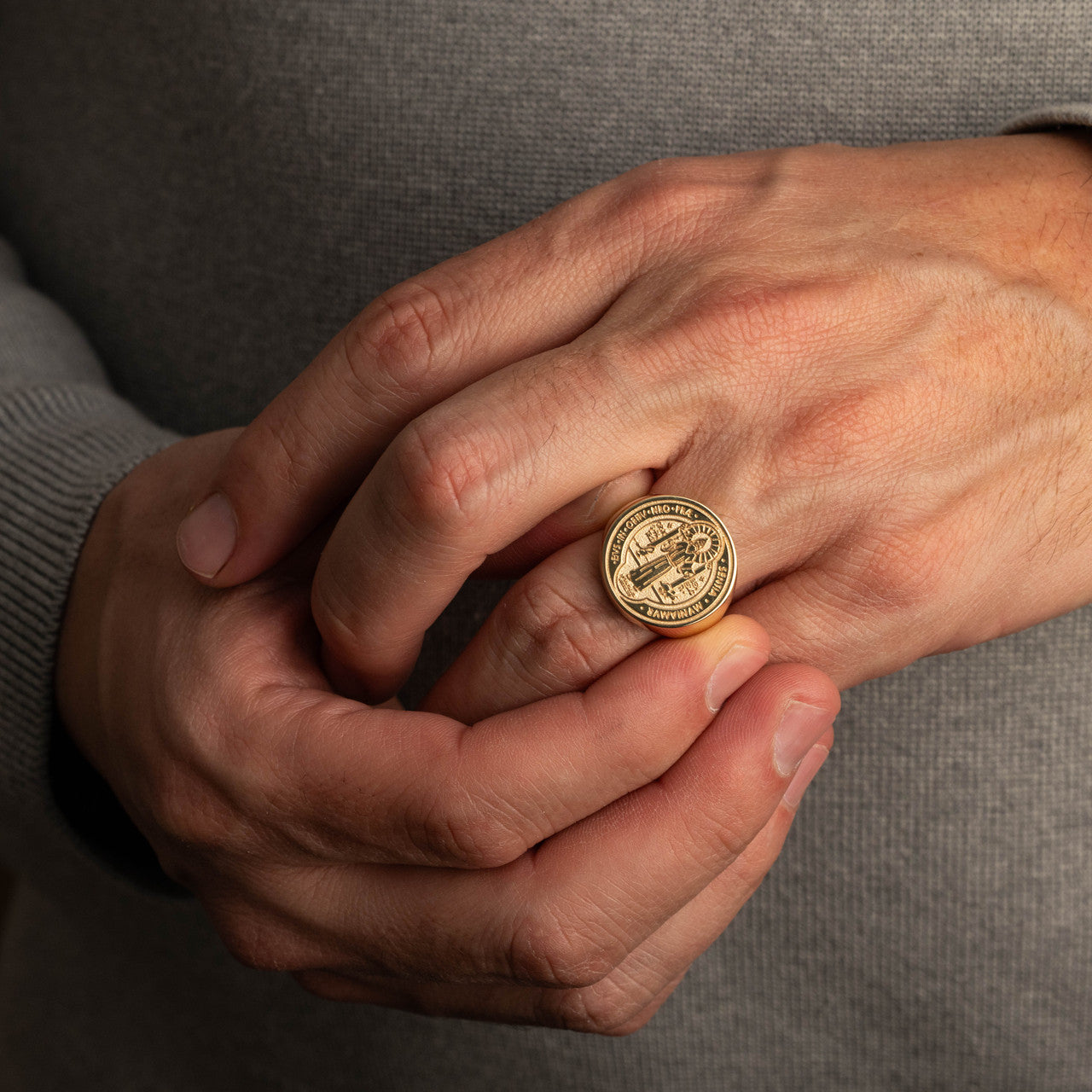 Yellow Gold St. Benedict Signet Ring