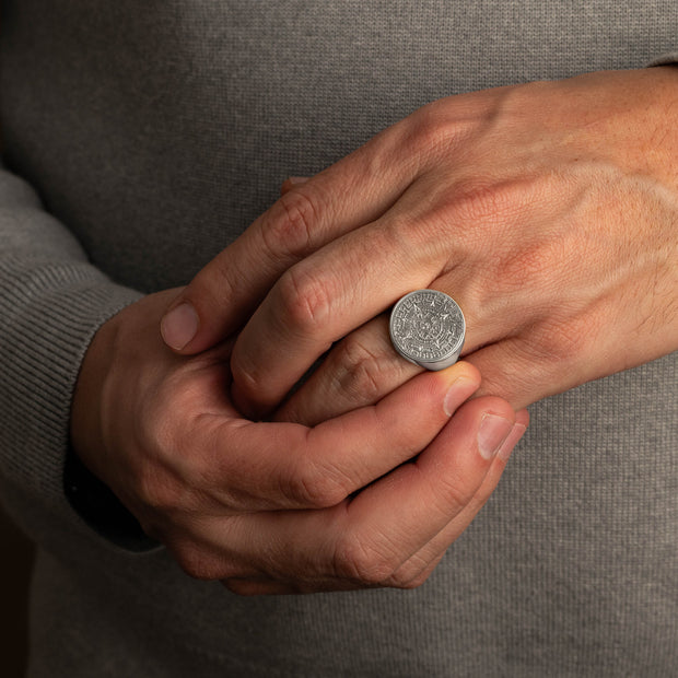 .925 Sterling Silver Aztec Sun Stone Signet Ring