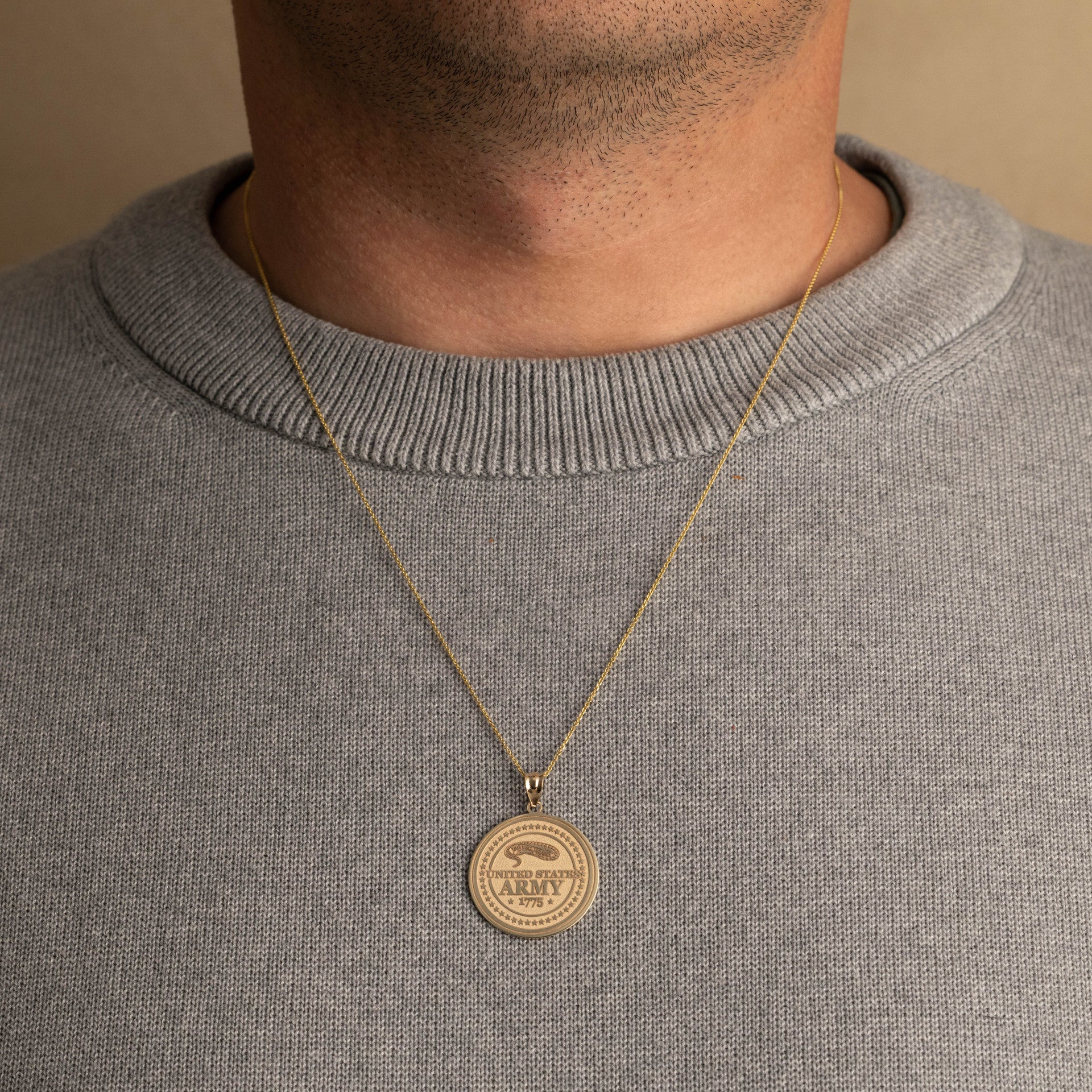 Yellow Gold United States Army Medallion Pendant Necklace