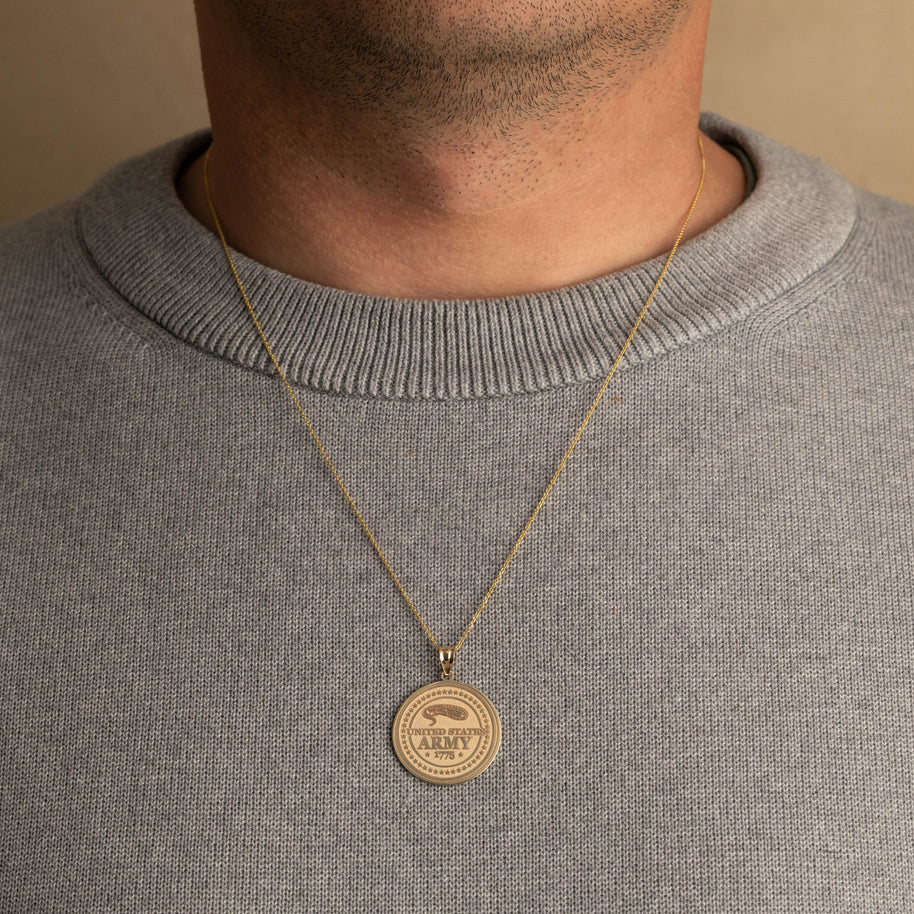 Yellow Gold United States Army Medallion Pendant Necklace