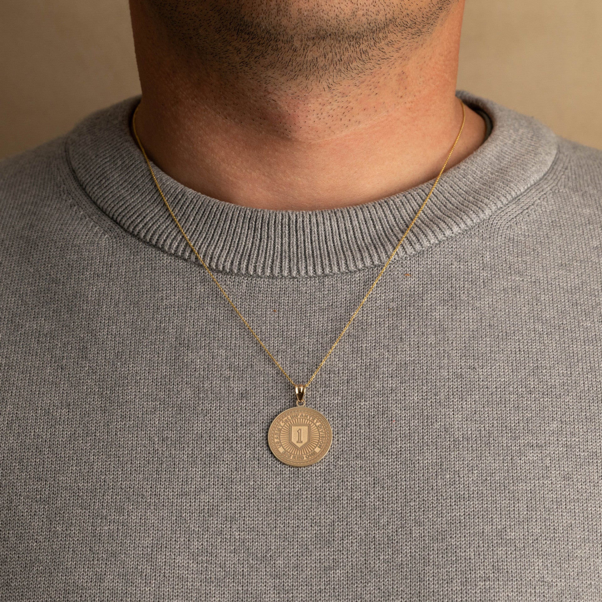 Yellow Gold United States Army 1st Infantry Medallion Pendant Necklace