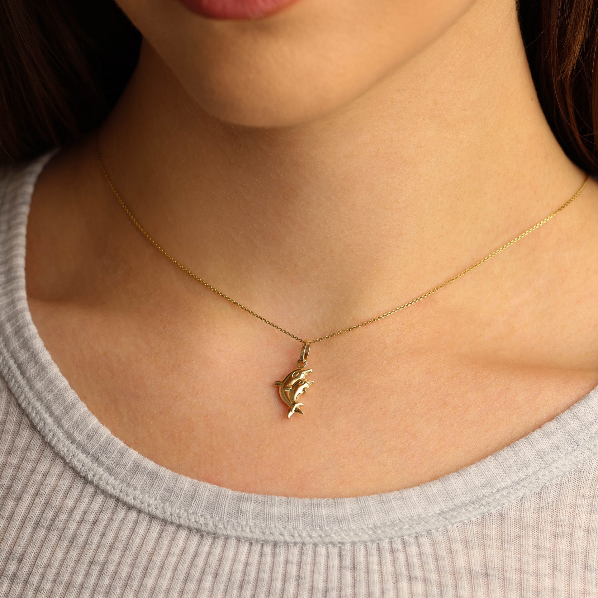 14K Yellow Gold Dolphin Necklace