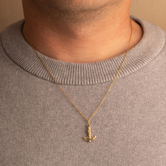 14K Gold Anchor Pendant Rope Necklace