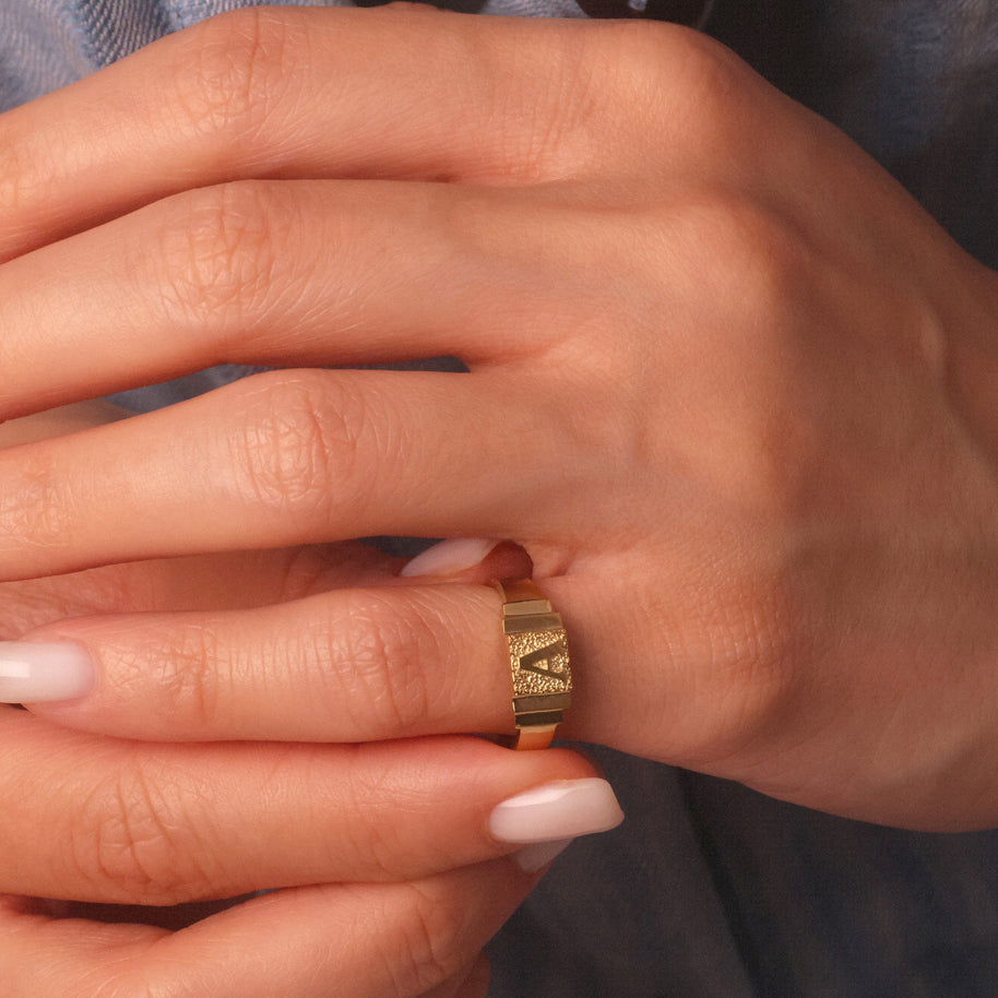 Gold Initial Signet Ring (Available in Yellow Gold, Rose Gold, White Gold)