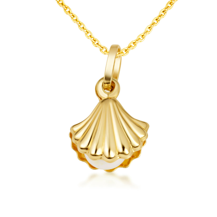 14K Gold Pearl Seashell Necklace